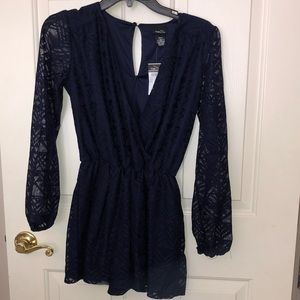 Long sleeves, navy blue lace romper
